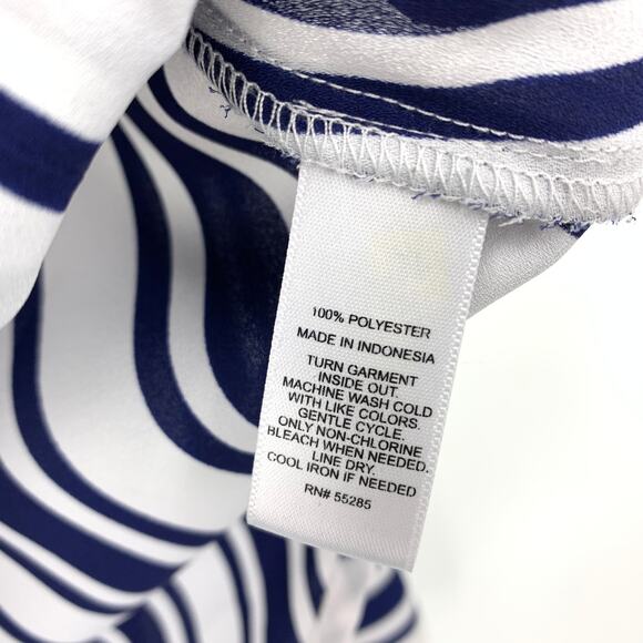 Express Popiver Blouse Womens XS Blue White Striped Print Long Sleeve Zip Front - Picture 6 of 6